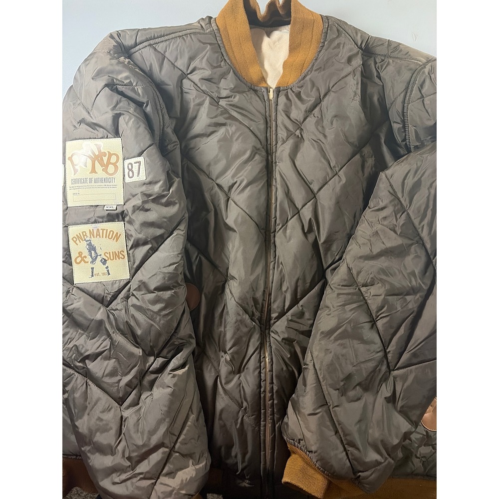 PNB‎ Nation Reversible Bomber Jacket Mens XXL Brown Tan Quilted Varsity Vintage